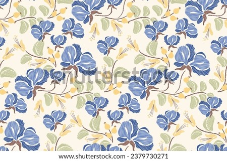 Blue Floral ikat pattern seamless.Pastel blue flowers Ikat design paisley embroidery with floral motifs. Ethnic pattern oriental traditional. Ikat pattern seamless vector illustration. 