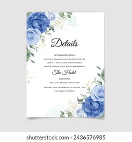 Blue Floral Invitation Template. Illustrator and designer. Wedding Invites, save the date, Birthday Invites, Video Invites, E-Cards.