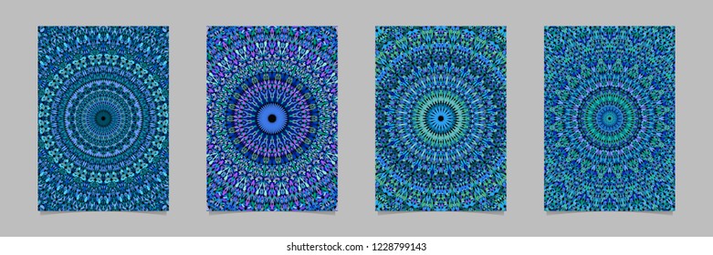 Blue floral kaleidoscope mandala poster background set - vector stationery template designs