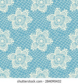 Blue Floral Lace Seamless Pattern. Elegant Textile Background.