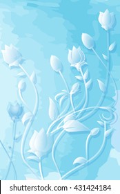 Blue floral on watercolor background vintage style, abstract vector Greeting card, template or background