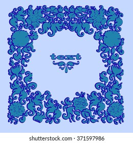 Blue floral ornament frame vector