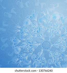 Blue floral ornament mandala doodles background card