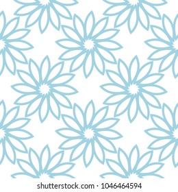 Blue floral ornament on white background. Seamless pattern for textile and wallpapers