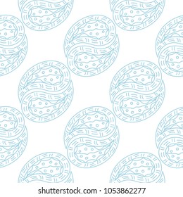 Blue floral ornament on white background. Seamless pattern for textile and wallpapers
