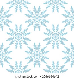 Blue floral ornament on white background. Seamless pattern for textile and wallpapers