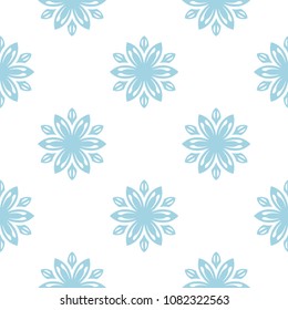 Blue floral ornament on white background. Seamless pattern for textile and wallpapers