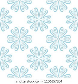 Blue floral ornament on white background. Seamless pattern for textile and wallpapers