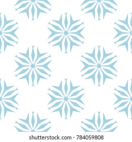 Blue floral ornament on white background. Seamless pattern for textile and wallpapers