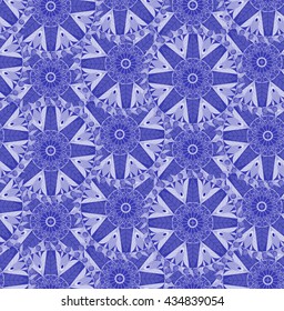 Blue floral ornamental mandala sacred geometric stained glass abstract seamless print pattern vector illustration