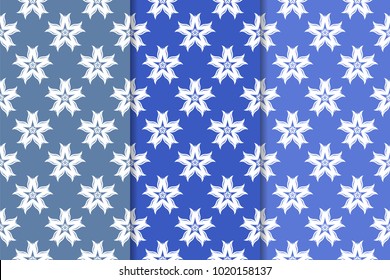 Blue floral ornaments. Set of vertical seamless patterns for wallpapers and fabrics