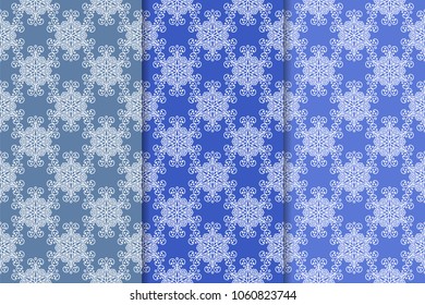 Blue floral ornaments. Set of vertical seamless patterns for wallpapers and fabrics