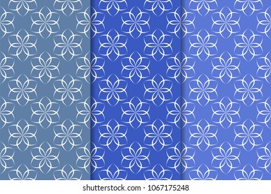 Blue floral ornaments. Set of vertical seamless patterns for wallpapers and fabrics