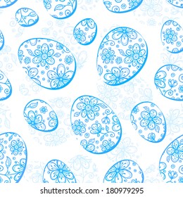 Blue floral ornate eggs vector seamless pattern