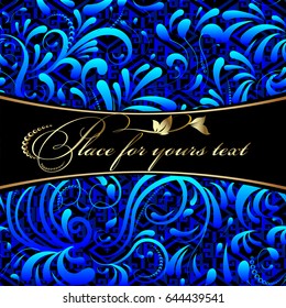 Blue floral pattern. 3d bright ornamental paisley flowers background. Luxury Baroque style damask wallpaper ornaments. Vintage vector template for invitation and greeting cards, design, cover, gifts.