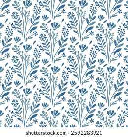 blue floral pattern with baroque and antique inspired elements for textile and background

