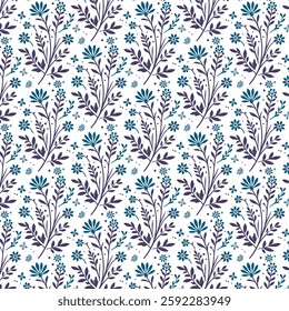 blue floral pattern with baroque inspired abstract elements for textile and wrapping paper

