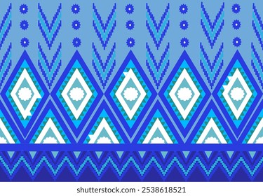 The blue floral pattern is designed with a geometric pattern that blends perfectly and is eye-catching in both textiles. Clothing, sarongs, or decorations Vector illustration