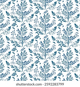 blue floral pattern with elegant arabesque motifs for textile and fashion design
