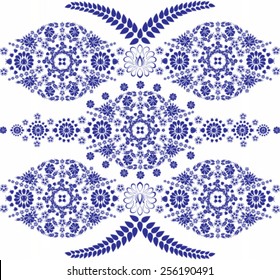 Blue floral pattern in folk style - vector illustration.
