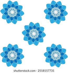 Blue floral pattern illustration on white background, isolated, mandara, fabric pattern, tiles