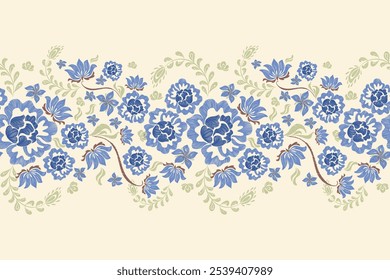 Patrón floral azul seamless.Antiguas flores Ikat diseño paisley bordado con motivos florales. Patrón étnico oriental tradicional. Ikat patrón de Ilustración vectorial sin fisuras. 