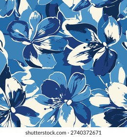 Blue floral pattern, textile background, artistic fabric design, seamless