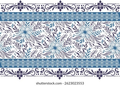 blue floral petal texture. seamless outline pattern. sketch one line border. minimal flower design. elegant textile repeat. botanical home textile

