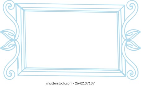 Blue floral rectangular border with symmetrical leaf curls and hand-drawn elegance  Perfect for invitations, packaging, decorative cards, and vintage styled artistic label designs.
