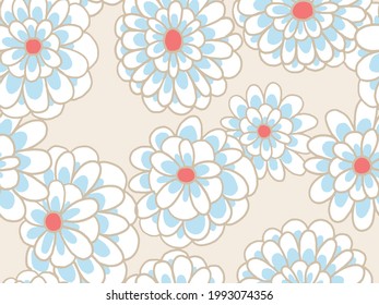 Blue Floral Repeating Pattern In Indian Mehendi Style On Beige Background,Vector Cream Garden Tea Party Seamless Pattern.Doodle Cute Print On Red Dot,