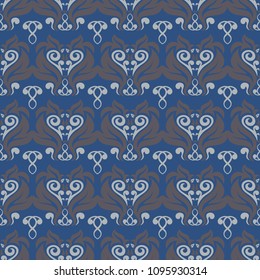 Blue floral seamless background. Design pattern with flower elements for wallpapers, textile and fabrics