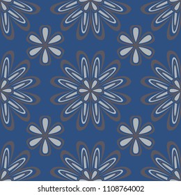 Blue floral seamless background. Design pattern with flower elements for wallpapers, textile and fabrics