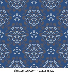 Blue floral seamless background. Design pattern with flower elements for wallpapers, textile and fabrics