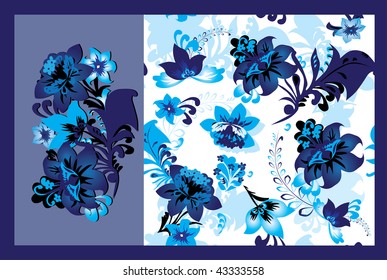 Blue floral seamless and floral elements for design
