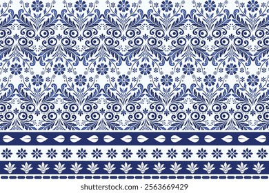 blue floral seamless pattern with antique arabesque borders for bohemian textile prints vintage wallpaper designs elegant summer fashion and decorative carpet patterns