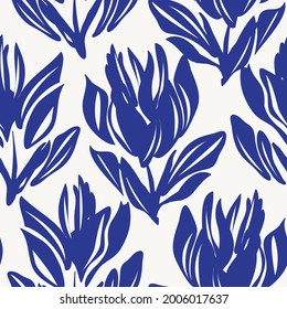 Blue Floral seamless pattern background for fashion textiles, graphics, backgrounds and crafts