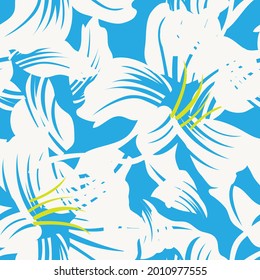 Blue Floral seamless pattern background for fashion textiles, graphics, backgrounds and crafts