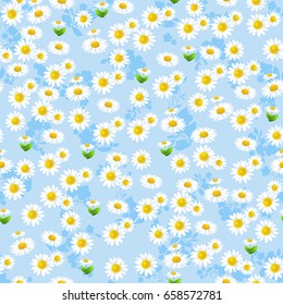 Blue floral seamless pattern with daisy. Summer or spring template for design banner, ticket, leaflet, card, poster and so on.