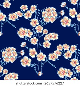 Patrón transparente floral azul, patrón de tela, Fondo de pantalla.