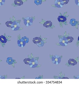 Blue Floral Seamless Pattern. Hand Drawn Flowers. Wildflowers Sketchy Illustration Print. Wrapping or Digital Paper. Good for textile design.