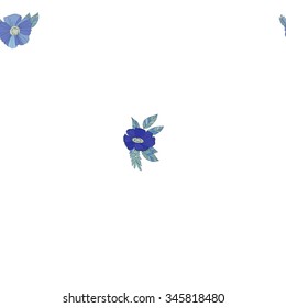 Blue Floral Seamless Pattern. Hand Drawn Flowers on White Background. Wildflowers Sketchy Illustration Print. Wrapping or Digital Paper. Good for textile design.