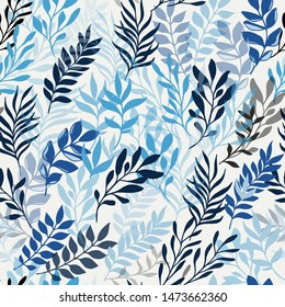 Blue floral seamless pattern with leaves. Seamless pattern can be used for wallpaper, pattern fills, web page background, surface textures