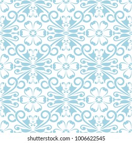 Blue floral seamless pattern on white background. Seamless design for textile and wallpapers