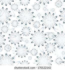 Blue Floral Seamless Pattern on White
