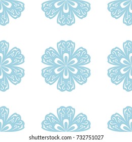 Blue floral seamless pattern on white background