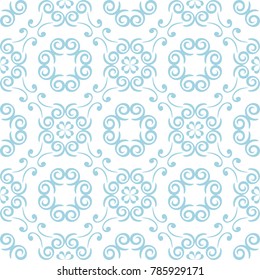 Blue floral seamless pattern on white background