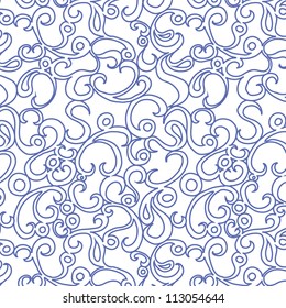 Blue floral seamless pattern with plain oriental design