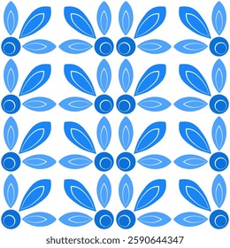 Blue floral seamless pattern. Shades of blue flowers on white background. Folklore spring background of square elements. Repetitive ornament for wallpaper, textile, web design, etc.