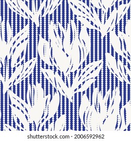 Blue Floral seamless pattern with striped background for fashion textiles and graphics