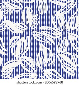 Blue Floral seamless pattern with striped background for fashion textiles and graphics